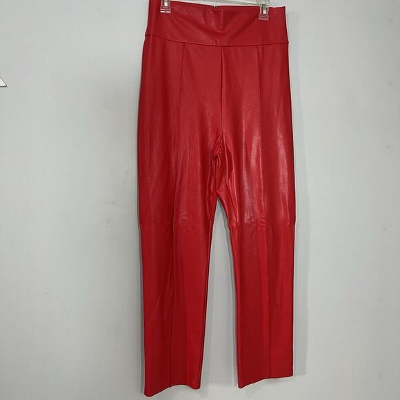 Amanda Uprichard Red Faux Leather Leggings High Waisted Pants Baddie Party Sexy - Picture 14 of 15